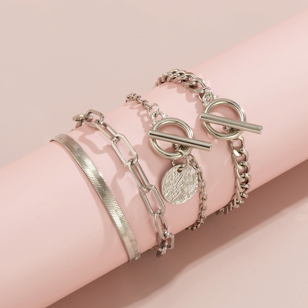 Silvertone Chain Toggle Bracelet Set