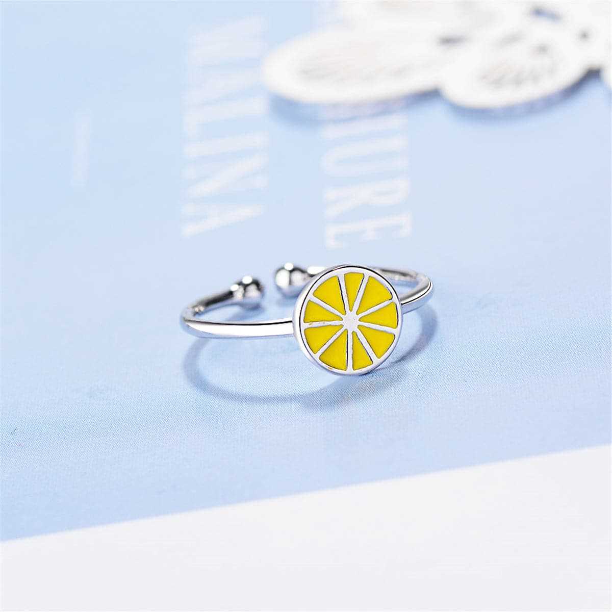 Yellow Enamel & Silvertone Lemon Open Ring
