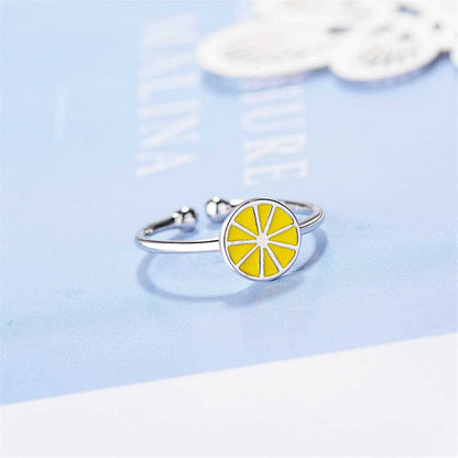 Yellow Enamel & Silvertone Lemon Open Ring