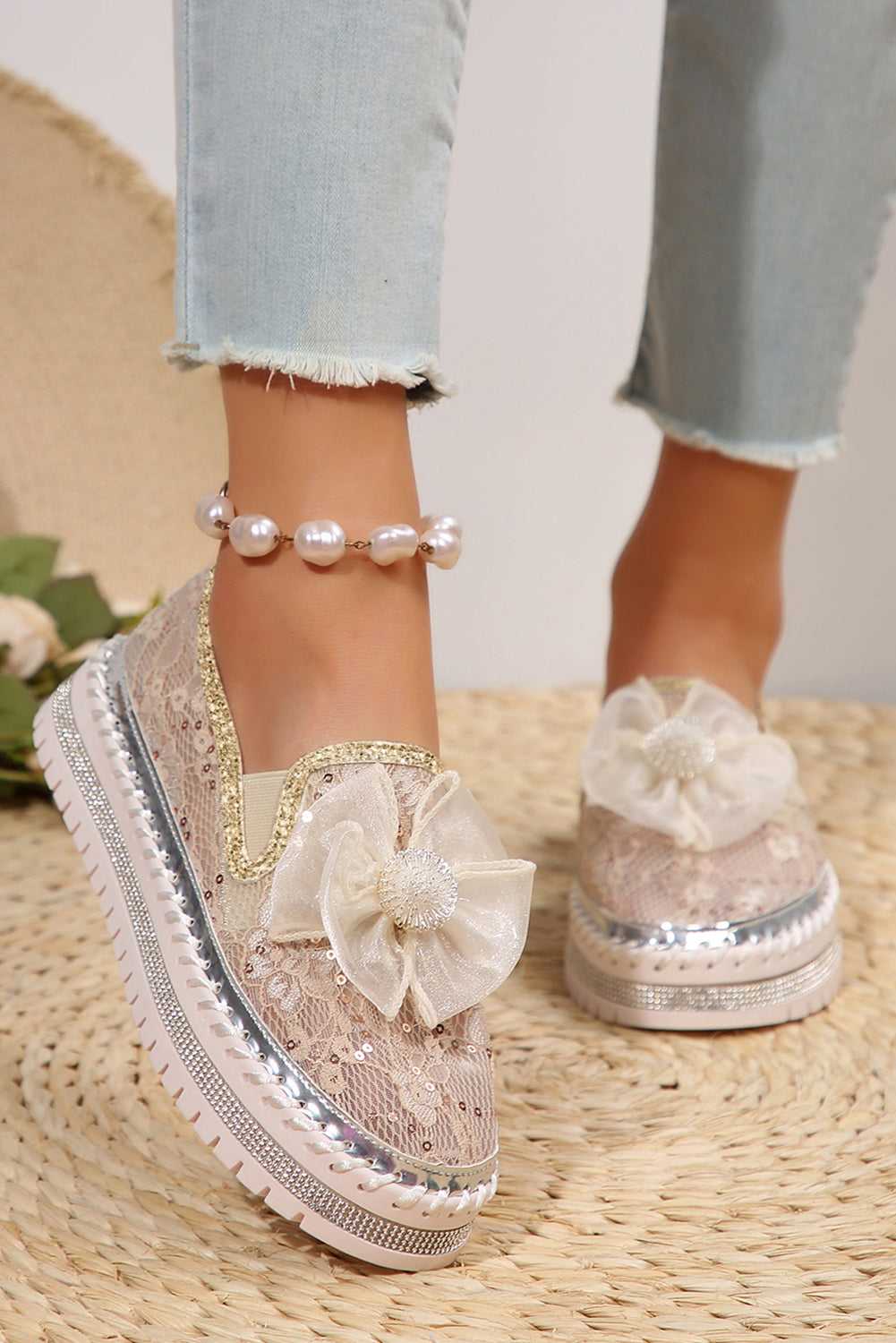 Ayah Breathable Lace Loafer Shoes - White / 6