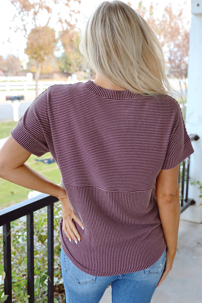 Threaded Pear Alessandra Plain Corded Knit Mock Neck T Shirt