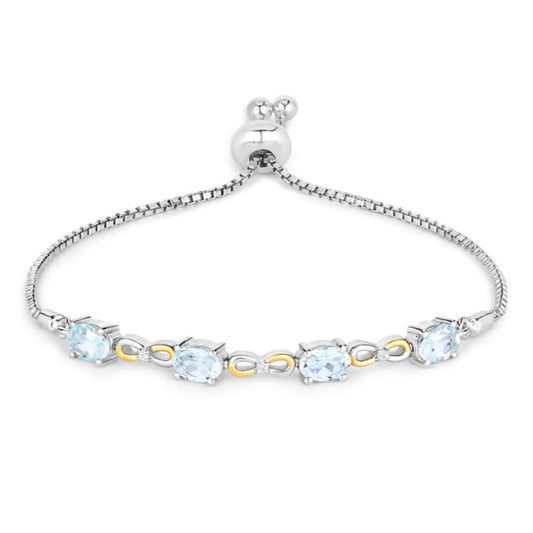 Oval Blue Aquamarine Prong Two-Tone Gold Plated Silver Infinity Bolo Adjustable Bracelet