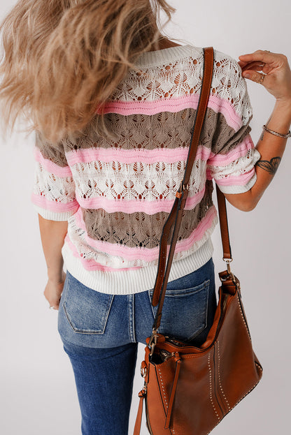 Threaded Pear Leilani Crochet Half Sleeve Sweater