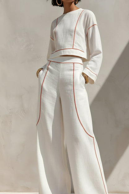 Women's Cropped Long-Sleeve Top & Ultra-Wide Palazzo Pants Set