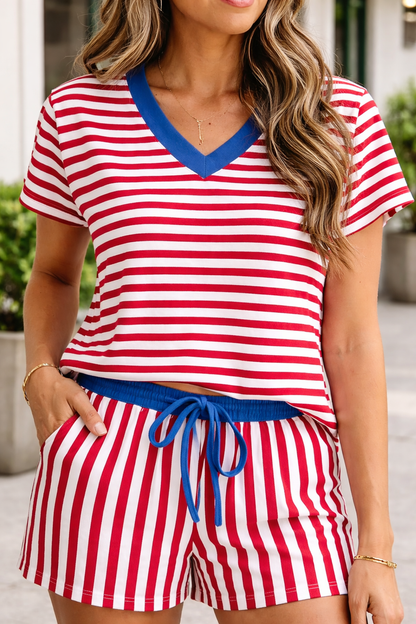 Threaded Pear Skye Stripe Trim Tee Set