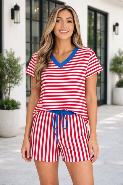 Threaded Pear Skye Stripe Trim Tee Set