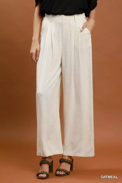 Umgee High Waist Linen Blend Wide Leg Trousers