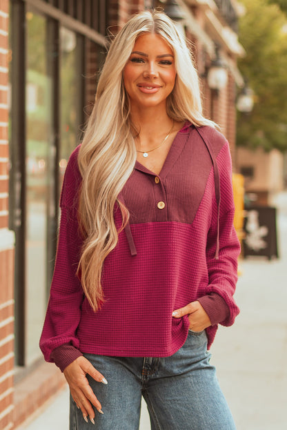 Threaded Pear River Waffle Hooded Long Sleeve Top