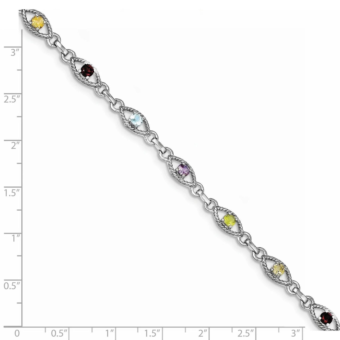 Genuine Multi Gemstone Silver Link Bracelet