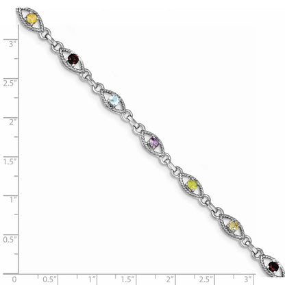 Genuine Multi Gemstone Silver Link Bracelet