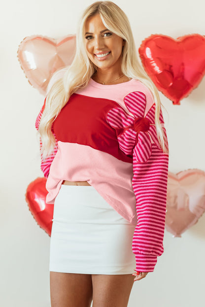 Threaded Pear Emi Striped Sleeve Textured Top