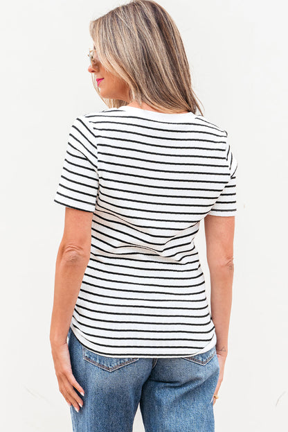 Threaded Pear Marleigh Stripe Textured Buttoned Henley Top