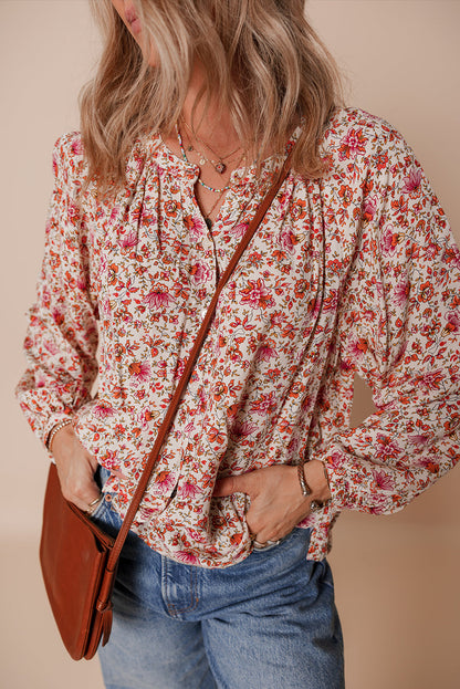 Threaded Pear Carter Notched Puff Sleeve Blouse