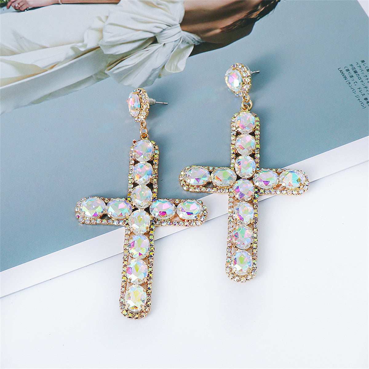 Crystal & Cubic Zirconia Goldtone Cross Drop Earrings