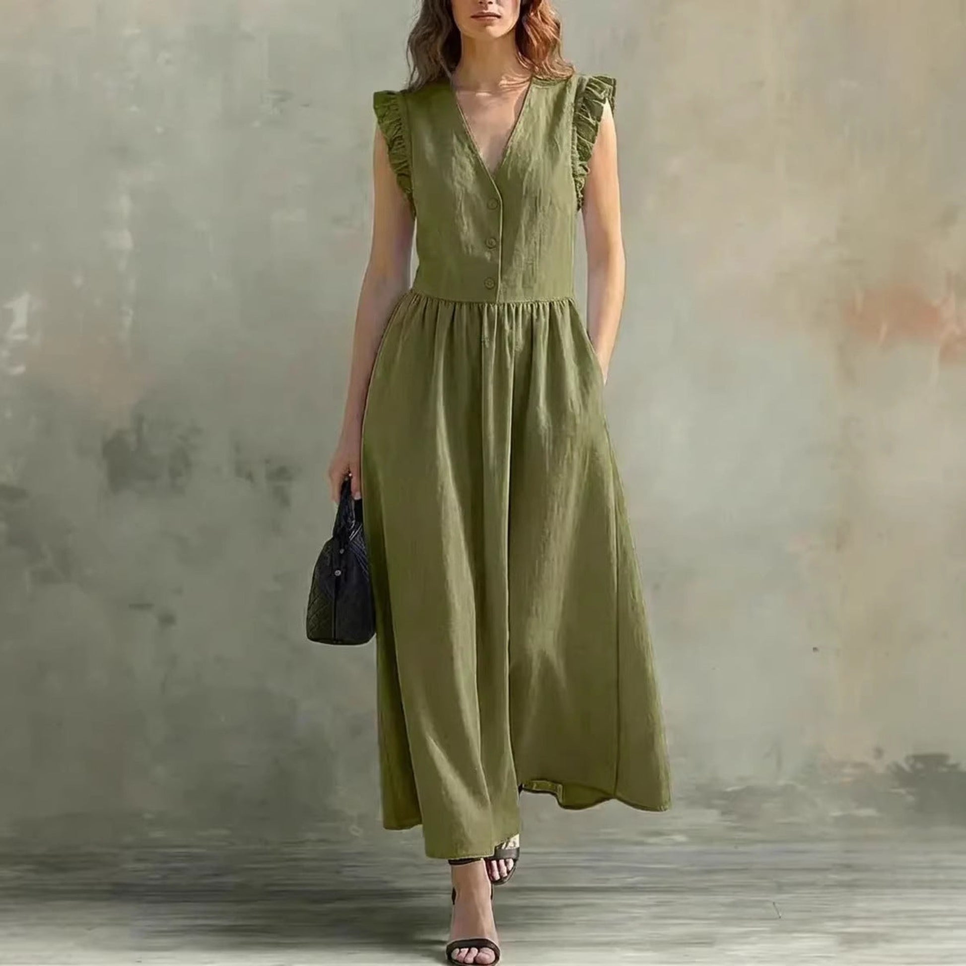 zulily cotton dresses Cotton Linen Sleeveless Midi Dress Side Slits & Loose Fit Sky Blue / M
