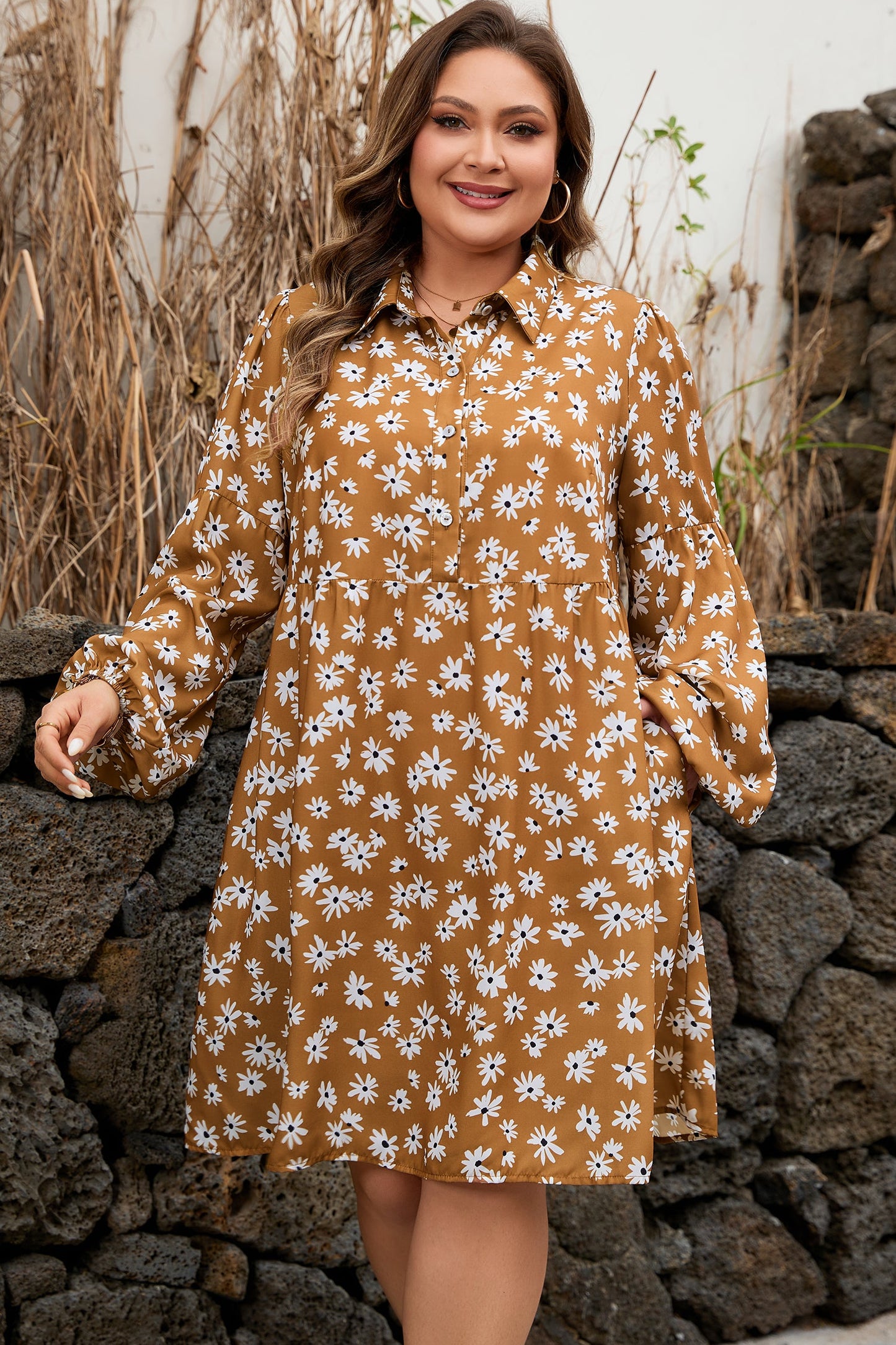 Threaded Pear Miley Print Puff Sleeve PLUS Dress