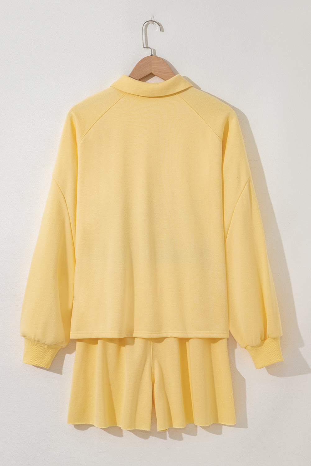 Threaded Pear Kylie Button Collar Drop Shoulder Pullover and Shorts 2pcs Outfit