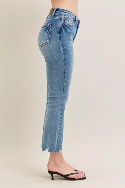 Judy Blue Mr Vintage Wash Destroy Hem Kick Flare Jeans