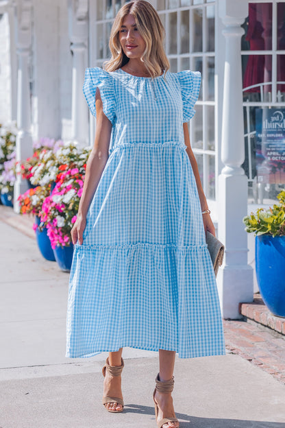 Threaded Pear Deborah Sleeve Gingham Maxi Dress