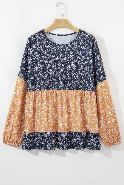 Threaded Pear Cecilia Floral Ruffled Hem Round Neck Blouse