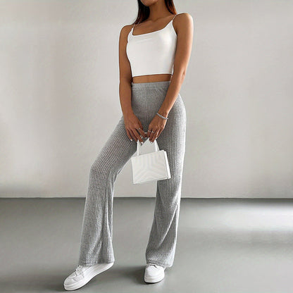 Solid Rib-Knit Pull-On Jogger Pants for Women