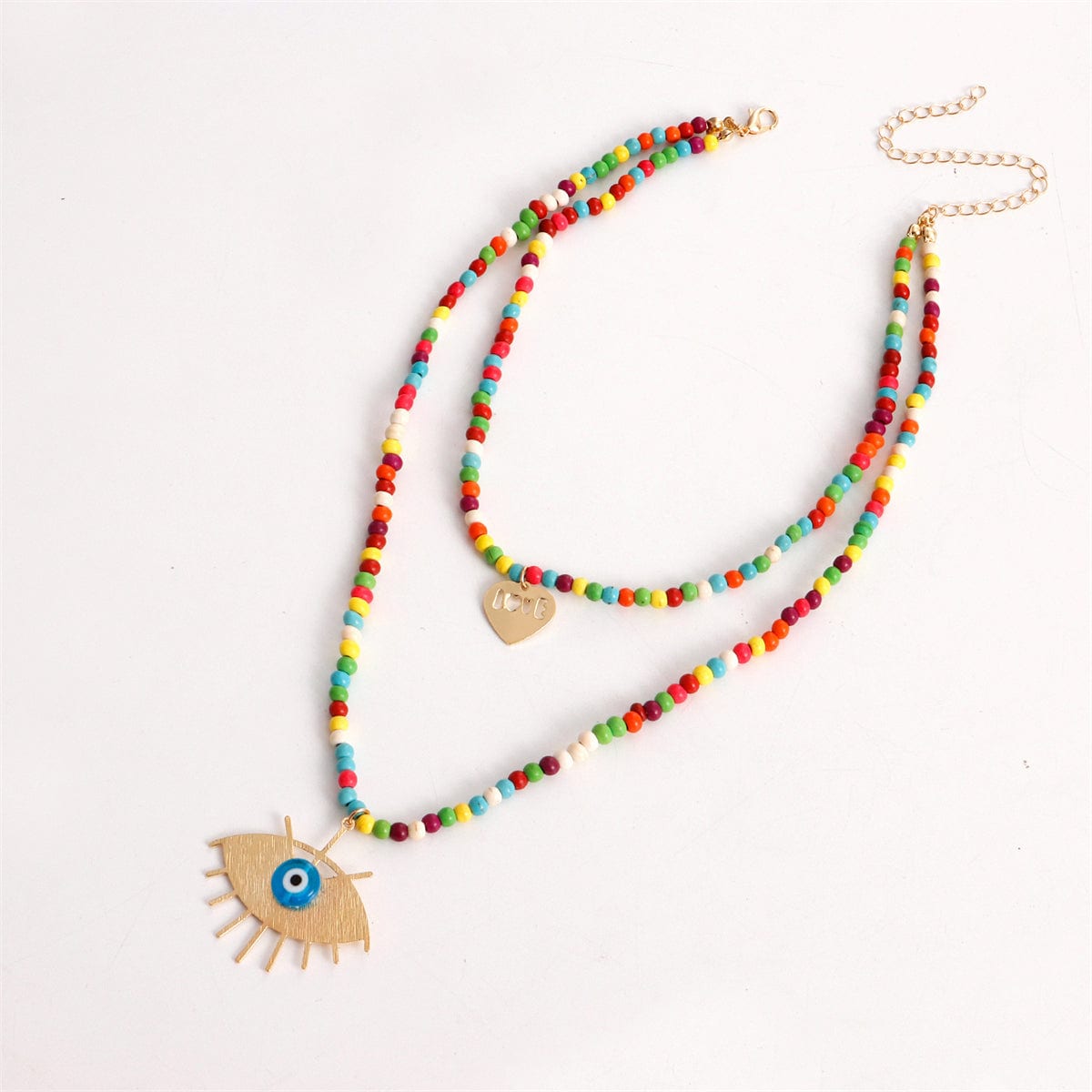 Multicolor Howlite & Acrylic Goldtone Heart Eye Layered Pendant Necklace