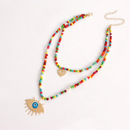 Multicolor Howlite & Acrylic Goldtone Heart Eye Layered Pendant Necklace