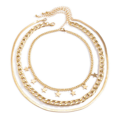 Goldtone Star Station Choker Necklace Set