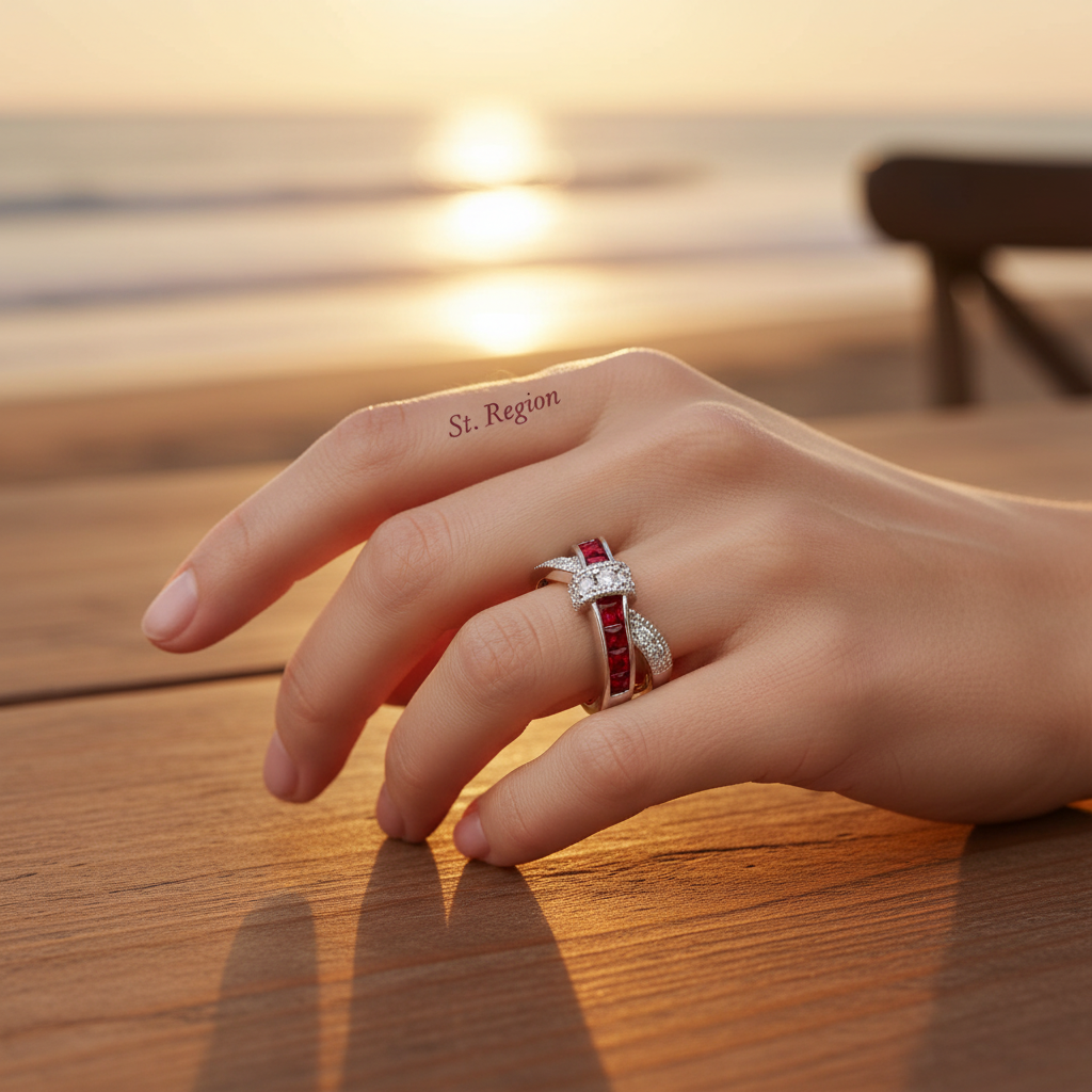 Red Crystal & Cubic Zirconia Princess-Cut Overlapping Ring