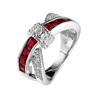 Red Crystal & Cubic Zirconia Princess-Cut Overlapping Ring