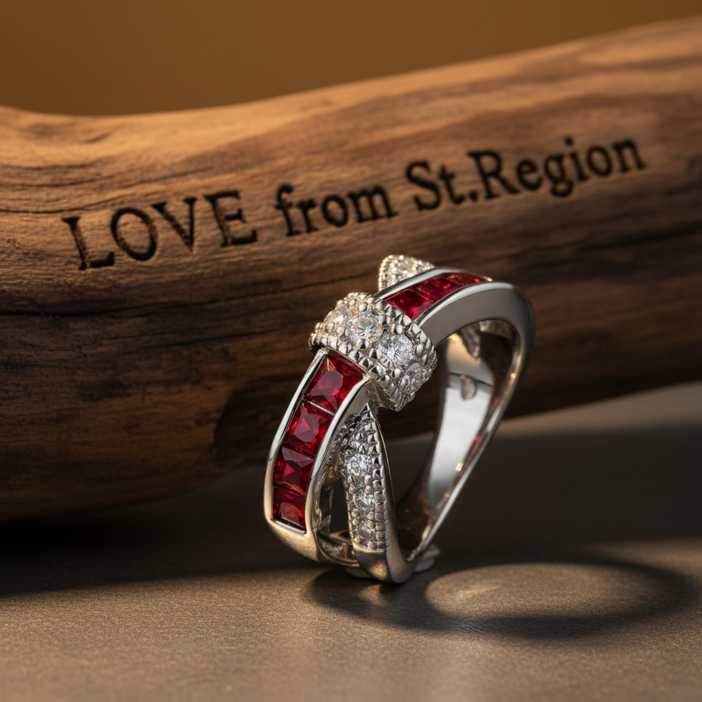 Red Crystal & Cubic Zirconia Princess-Cut Overlapping Ring