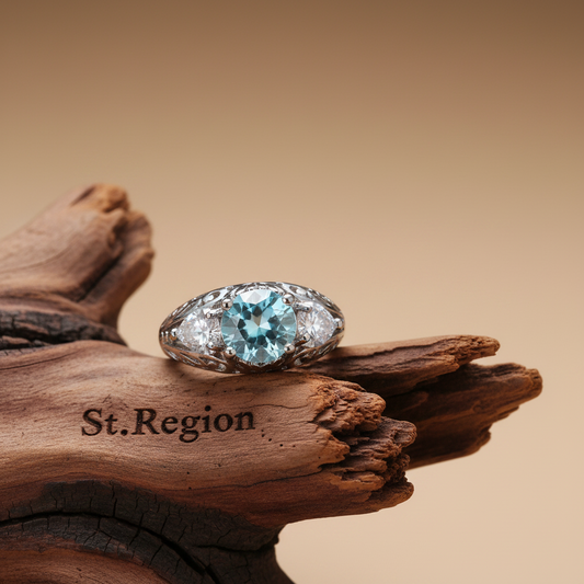 Sea Blue Crystal & Silvertone Round-Cut Ring