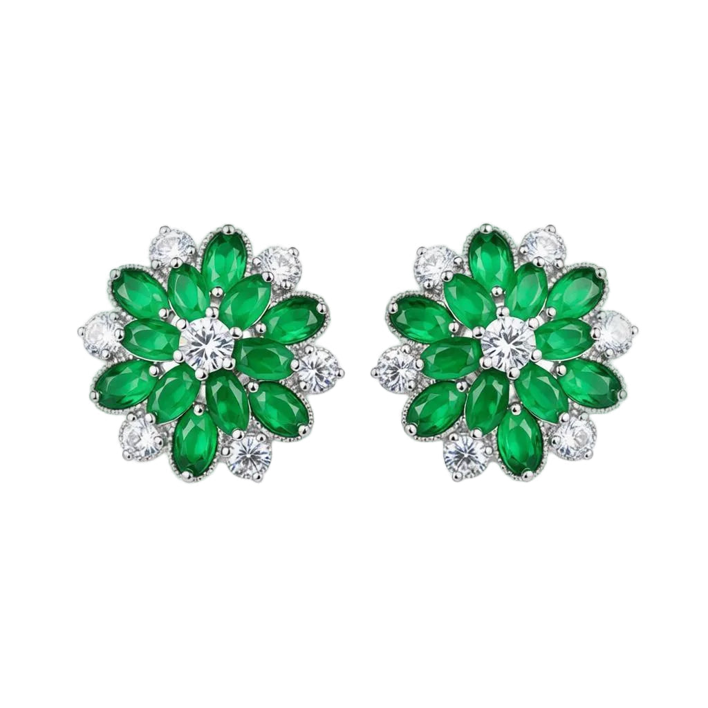 Green Crystal & Cubic Zirconia Floral Stud Earring