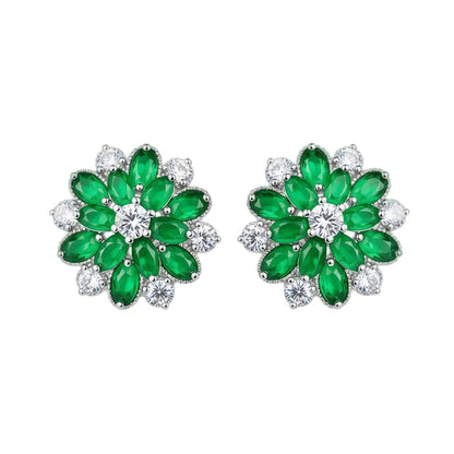 Green Crystal & Cubic Zirconia Floral Stud Earring