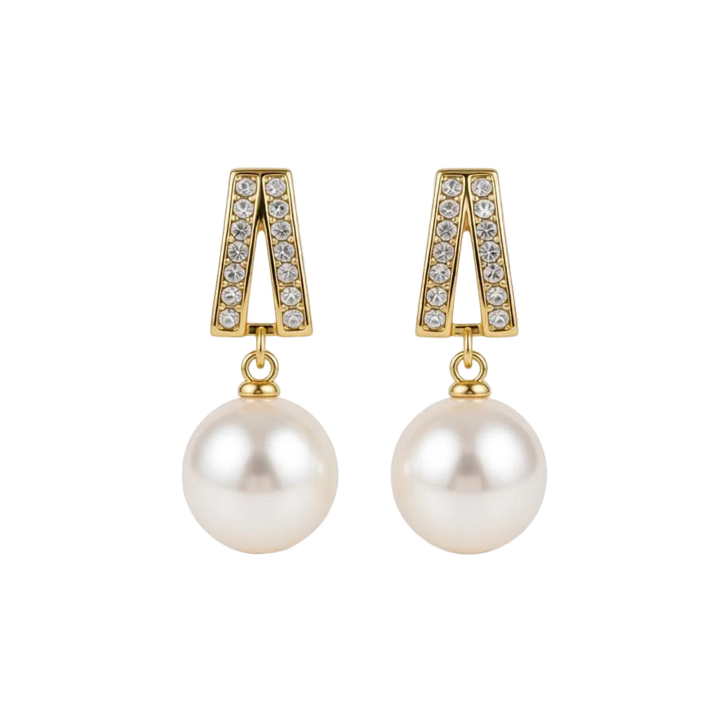 Pearl & Cubic Zirconia Goldtone Geometric Drop Earrings