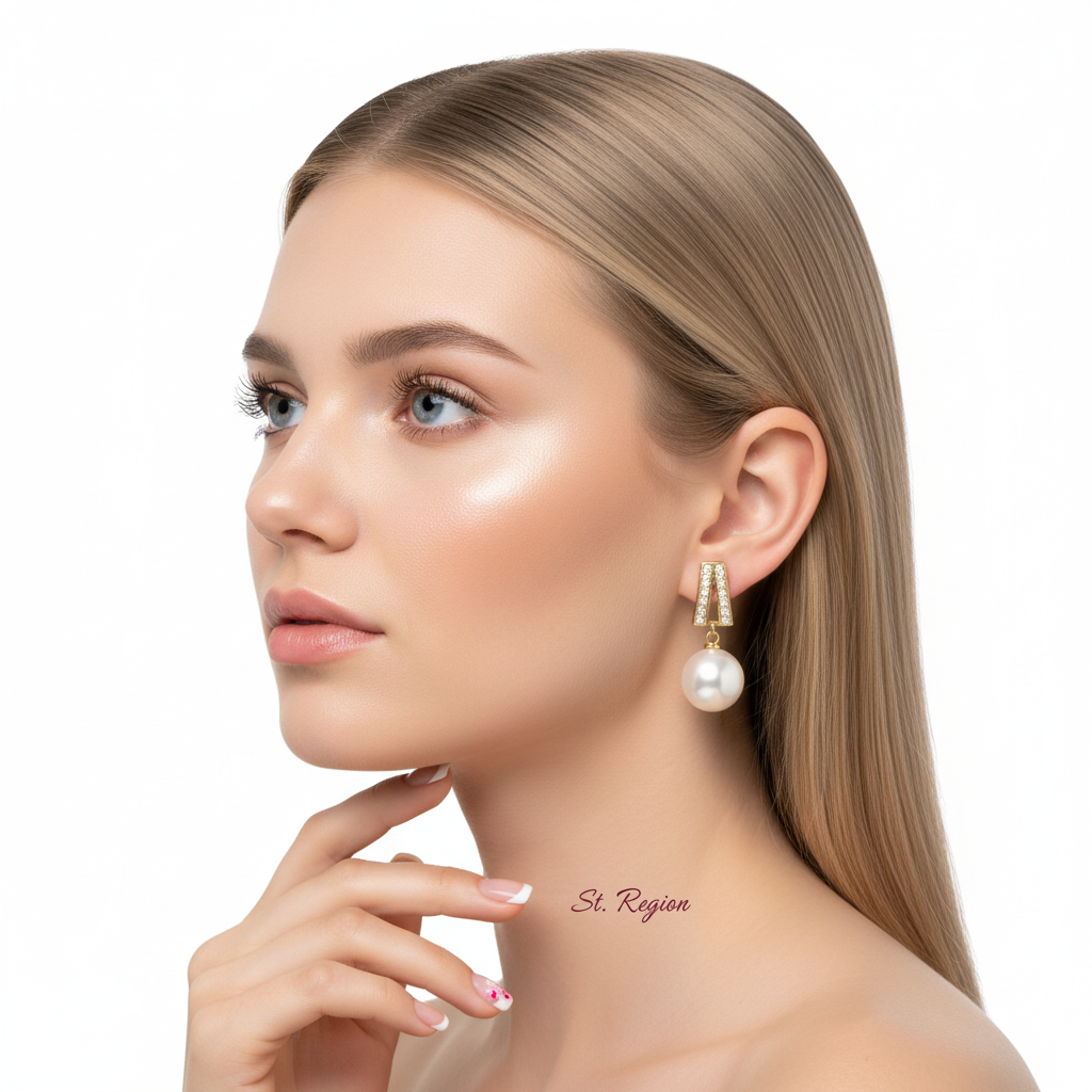 Pearl & Cubic Zirconia Goldtone Geometric Drop Earrings