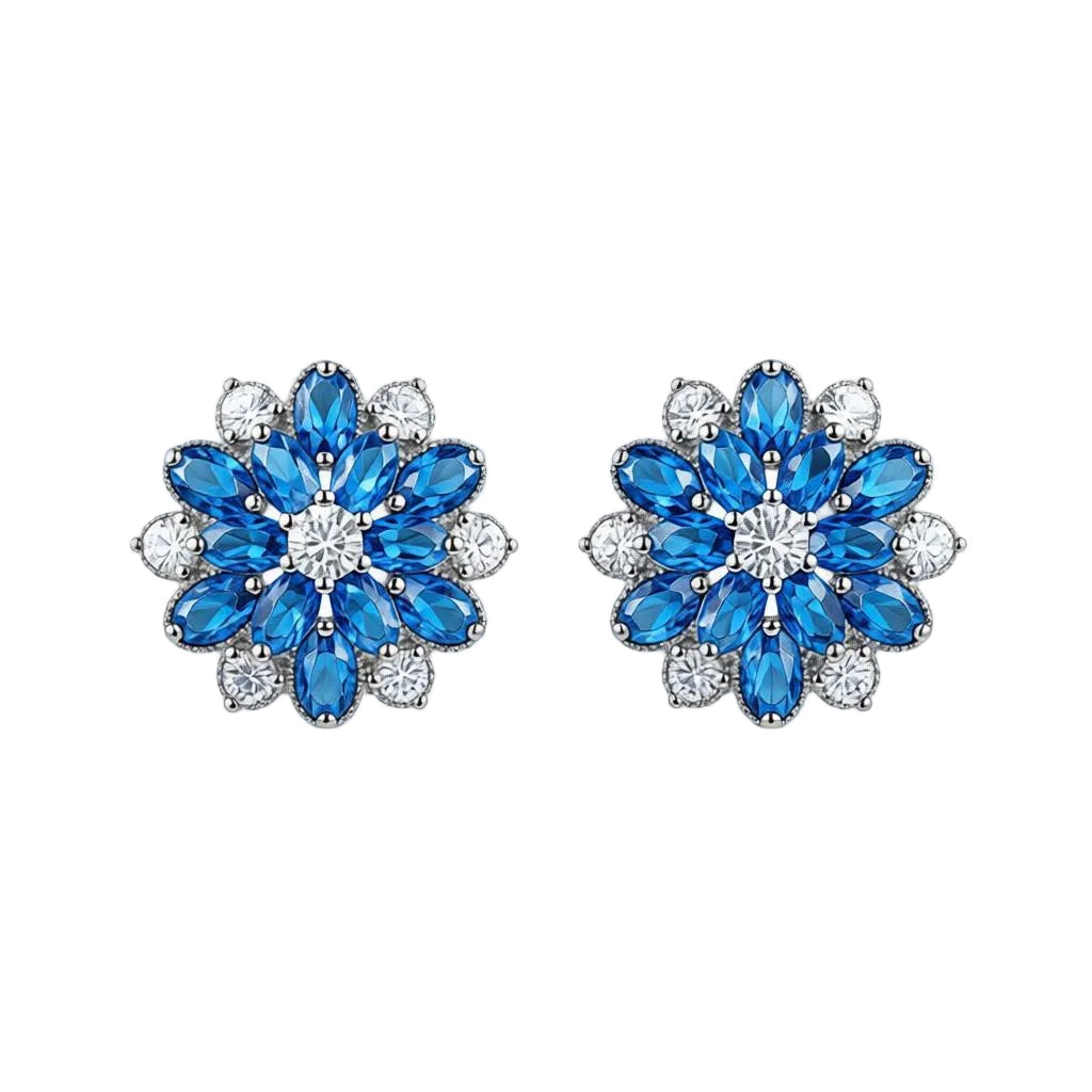 Navy Crystal & Cubic Zirconia Floral Stud Earrings