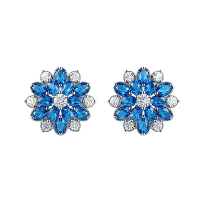 Navy Crystal & Cubic Zirconia Floral Stud Earrings