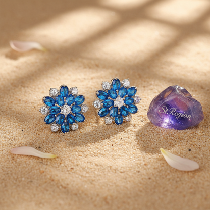 Navy Crystal & Cubic Zirconia Floral Stud Earrings