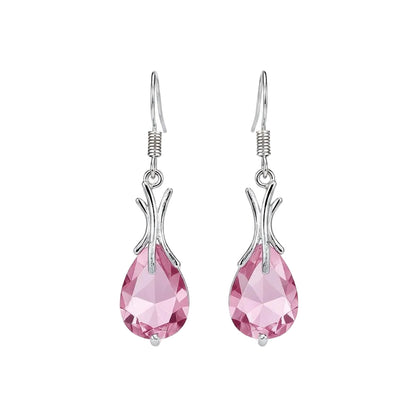 Pink Crystal & Silvertone Hook Drop Earrings