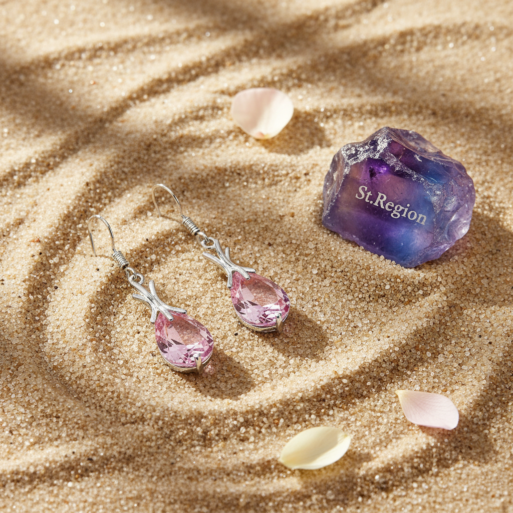 Pink Crystal & Silvertone Hook Drop Earrings