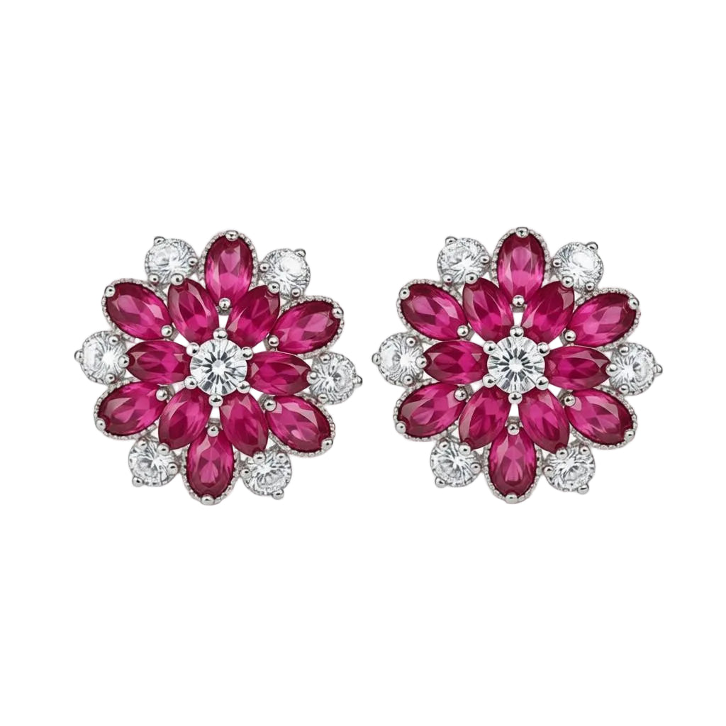 Rose Crystal & Cubic Zirconia Floral Stud Earrings