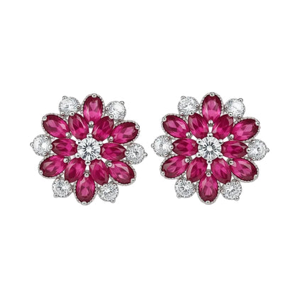 Rose Crystal & Cubic Zirconia Floral Stud Earrings