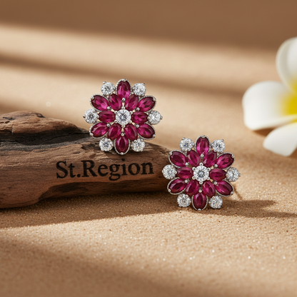Rose Crystal & Cubic Zirconia Floral Stud Earrings