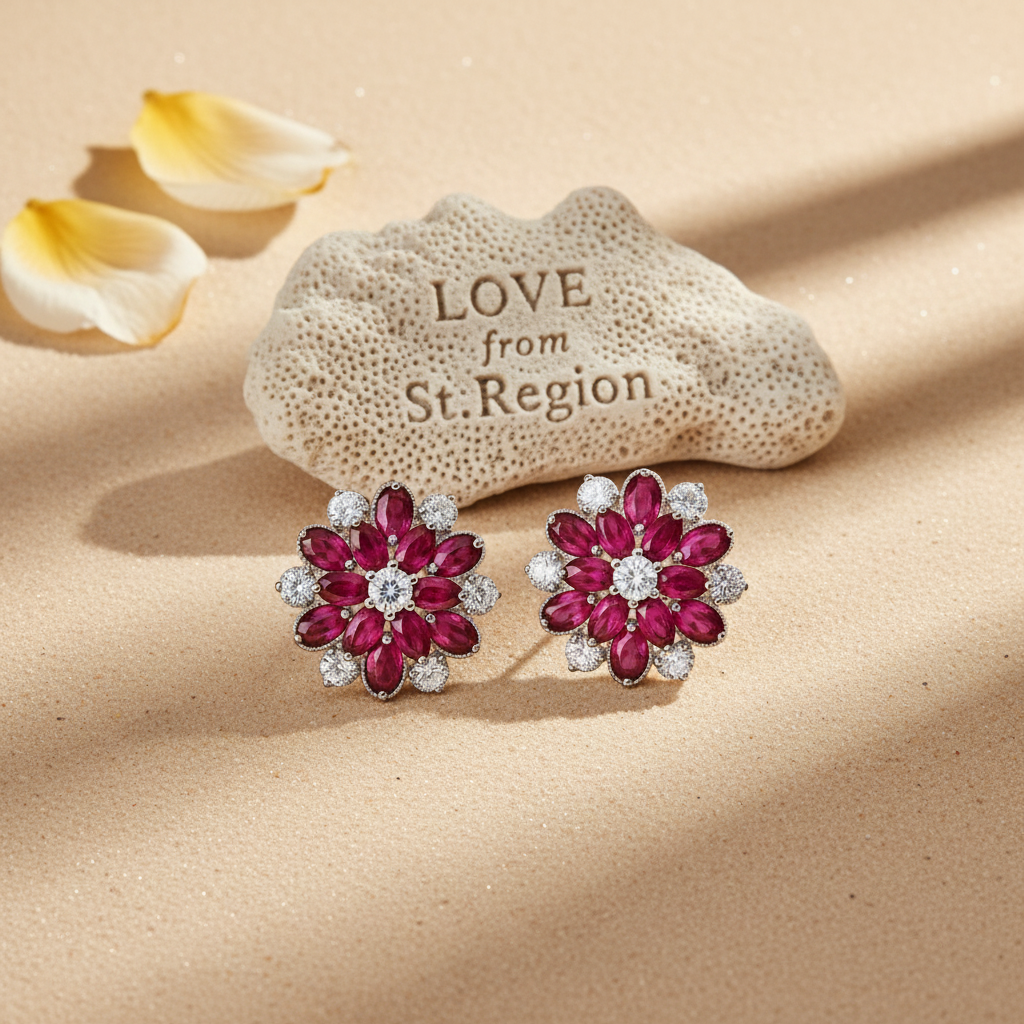 Rose Crystal & Cubic Zirconia Floral Stud Earrings
