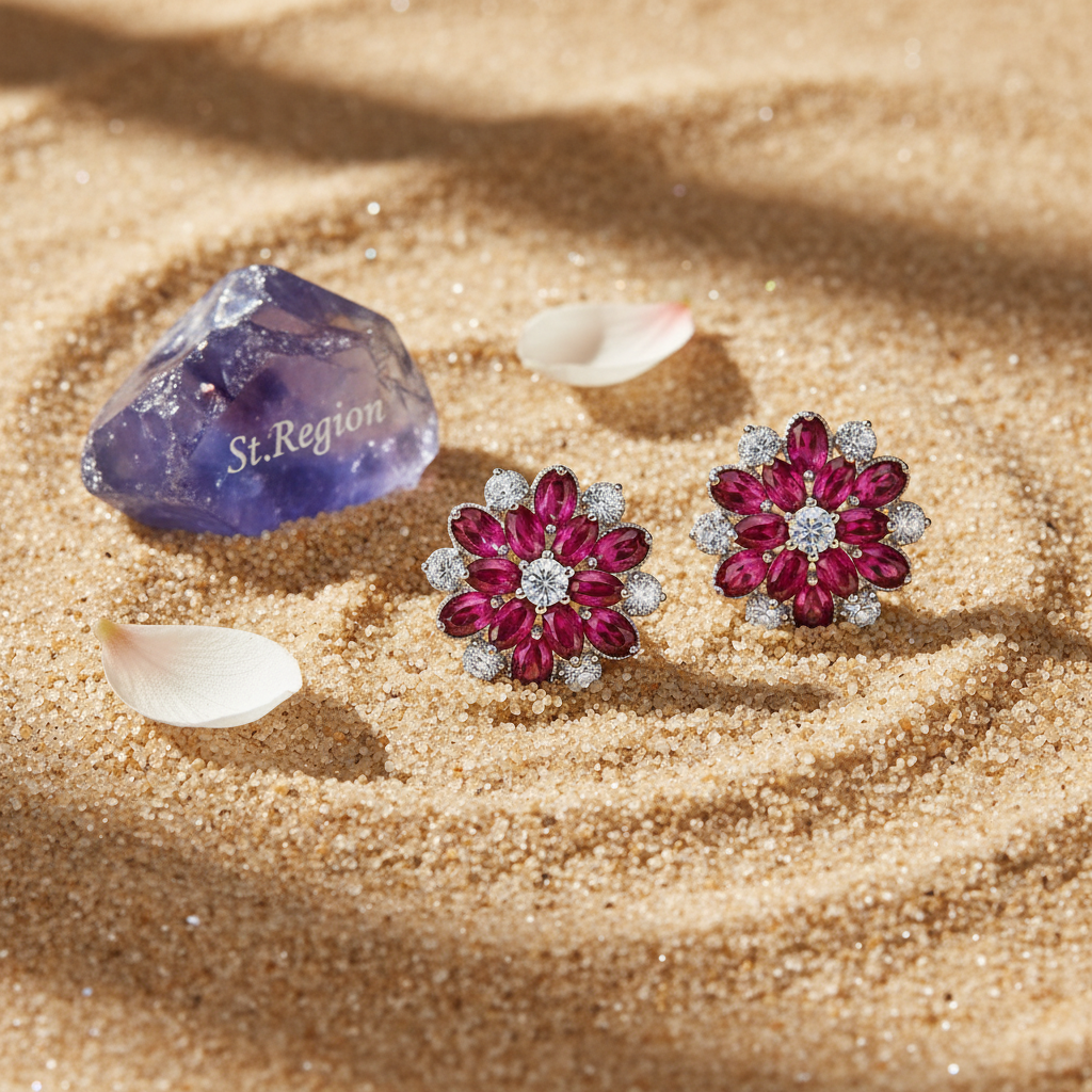 Rose Crystal & Cubic Zirconia Floral Stud Earrings