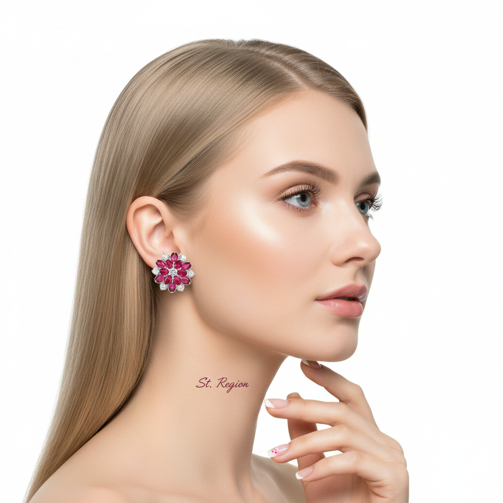 Rose Crystal & Cubic Zirconia Floral Stud Earrings