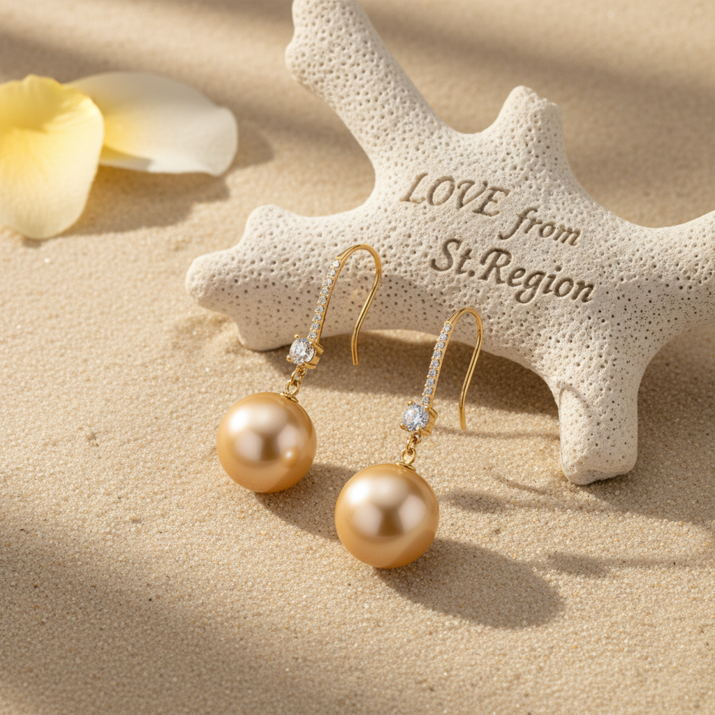 Cubic Zirconia & Champagne Pearl Goldtone Dangle Drop Earrings