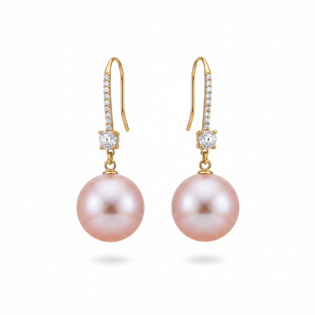 Cubic Zirconia & Pink Pearl Goldtone Dangle Drop Earrings
