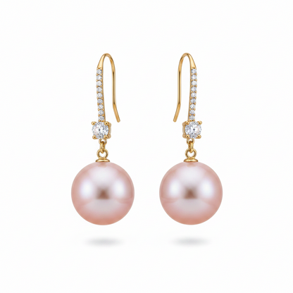 Cubic Zirconia & Pink Pearl Goldtone Dangle Drop Earrings